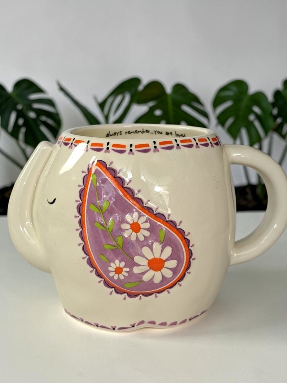 Natural Life Elephant Coffee Cup Mug "You Are Loved" 16 oz Boho Paisley Sculpted